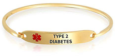 Bling Jewelry Typ-2-Diabetes Medizinische Identifikation Alert-Id-Armband Sleek Armreif Für Frauen Gold 2 Tone Brauch Graviert
