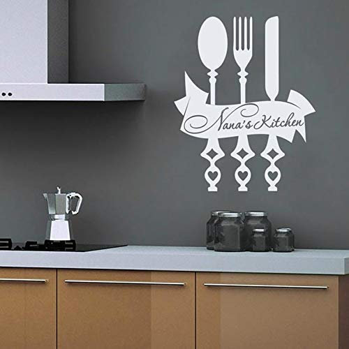Nom Personnalisé Cuisine Sticker Mural Personnalisé Restaurant Cuillère Couteau Et Fourchette Outil De Cuisine Vinyle Autocollant 63X78 Cm