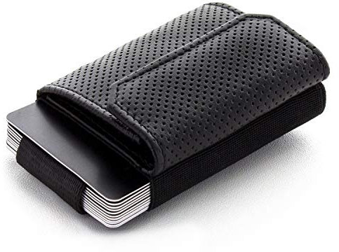 Jaimie Jacobs Minimalist Wallet Nano Boy Pocket Mini Geldbörse aus Textil mit Zugband schmaler Kartenhalter für Herren und Damen (Lochprägung Schwarz)