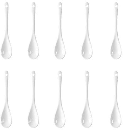 Mein HERZ 10 Pcs Cuillères à œuf en Porcelaine, Ensemble de cuillères à café, Blanc Cuillères à thé en Porcelaine Tasses à thé Louche à Soupe en céramique pour Soupe - 12 cm