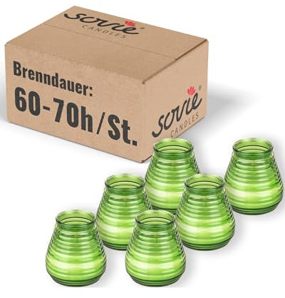 Sovie Candles Glaswindlicht Flairlight Dunkelgrün 6 Stück - Windlicht Glas - Kerzen Deko Innen & Außen - Schlichtes Design - 60-70 Std. Brenndauer