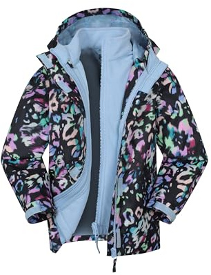 Mountain Warehouse Aries Kids 3-in-1 Waterproof Jacket -Taped Seams Childrens Rain Jacket, Detachable Hood Girls & Boys Raincoat - Best for Spring Summer Pink (Aries) Kids Size 7-8 Years