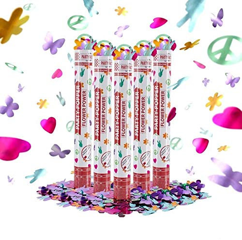 Party Factory 5 Party Popper, 40 cm, Flower Power, Konfettiregen für Hochzeit, Geburtstag oder Silvester
