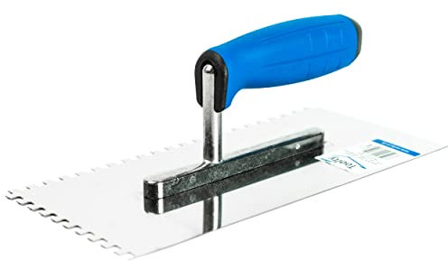 Toolty Truelle crantée carrée en acier inoxydable - 270 mm - 6 x 6 mm - Pour mortiers adhésifs - Poignée en caoutchouc - Carrelage - Adhésif - Bricolage - TLTY-7106