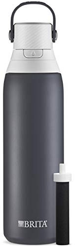 Brita Insulated Filtered Water Bottle with Straw, Reusable, BPA Free Plastic, Carbon, 26 Ounce