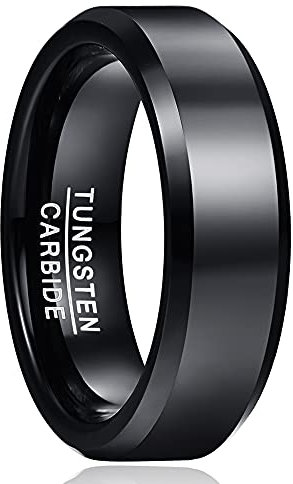 Cloyo 6mm Herren Damen Ring Schwarz Wolframcarbid Ehering Verlobungsringe Unisex für Hochzeit und Partnerschaft Polieren Größe 65 (20.7)