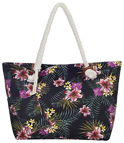 DonDon Strandtasche XXL mit Reißverschluss - Umhängetasche Damen, Shopper Tasche Damen im Beach Look mit Schulterriemen - Urlaub Must Haves Beach bag - Tropical Retro