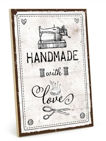 TypeStoff Holzschild mit Spruch – Handmade – im Vintage-Look mit Zitat als Geschenk und Dekoration zum Thema Nähen - HS-00895