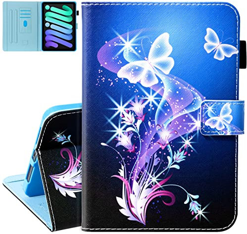 Dteck for iPad mini (A17 Pro/A15) Case 7/6th Generation (2024/2021 Release) 8.3-Inch, PU Leather Protective Case with Auto Sleep Wake & Stand Function, Lightweight Cute Folio Cover, Purple Butterfly