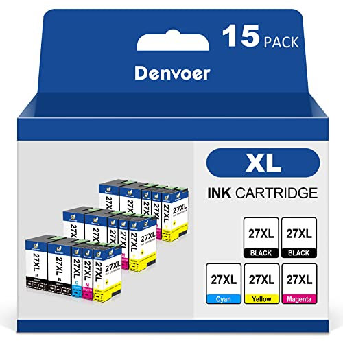 Denvoer 27XL Multipack Kompatibel für Epson 27 Multipack für Espon Workforce WF-3620 WF-3640 WF-7610 WF-7710 WF-7720 WF-7620 WF-7715 WF-7110 WF-7210 (6 Schwarz, 3 Cyan, 3 Magenta, 3 Gelb)
