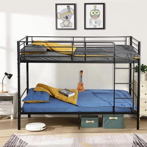 H.J WeDoo Metall Bett Etagenbett Stockbett Kinderbetten 90x200 cm,Hochbett Metallbett Jugendbett Doppelstockbett mit Lattenrost Schlafzimmer, Schwarz
