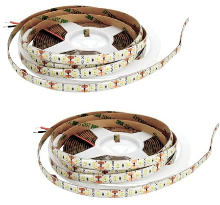 JANDEI – 2 x 12-V-LED-Lichtstreifen für den Außenbereich, IP65, 600 SMD 2835 LEDs, Warmweiß 3000K, wasserdichte Beleuchtung für Terrasse, Deck und Garten. 5-m-Rolle (ohne Netzteil)