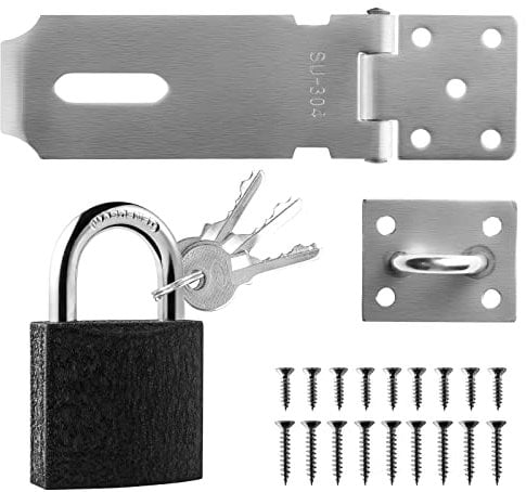 Sinofort Shed Lock 90°Gate Lock 180°Door Latch Hasp Shed Door Latch Hasp and Staple with Padlock Door Hasp Lock for Bedroom Cabinet Doors and Windows Pet Cage (5inch)