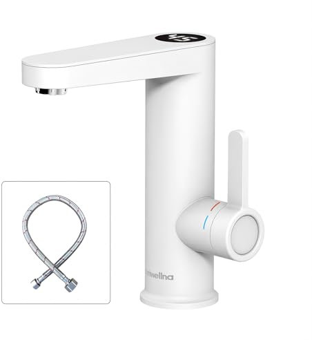 Briwellna Hot Water Tap for Bathroom Sinks, 220V Electric Instant Hot Water Heater Tap with Digital Display, Tankless Instant Heating Faucet (White)