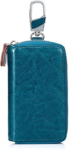LUMoony Portachiavi Unisex Con 12 Ganci in Vera Pelle - Portamonete, Portafoglio, Moschettone e Gancio per Auto