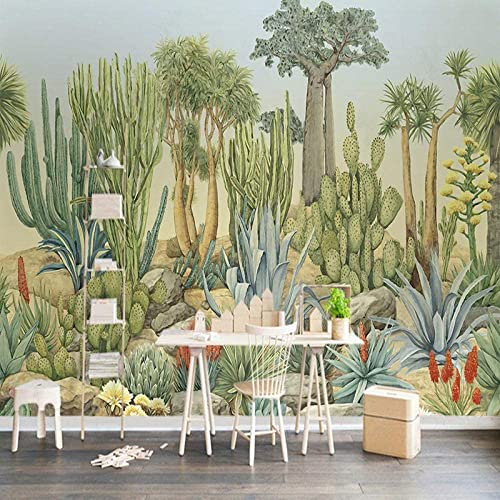 Murals Wallpaper, Cactus Tree Green Leaves Peel and Stick Wallpaper for Living Room Office Hotel Bedroom Dining Room Home Decor Removable Wall Stickers Wall Art Wall Posters 350(W) x256(H) cm