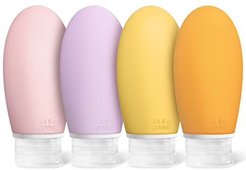 Opret Botes Viaje Rellenables 100ml 4 Piezas, Botellas de Viaje Silicona para Gel y Champu, Botes Viaje a Prueba de Fugas para Gel, Champús, Lociones y Artículos de Tocador, FDA Certificado Sin BPA