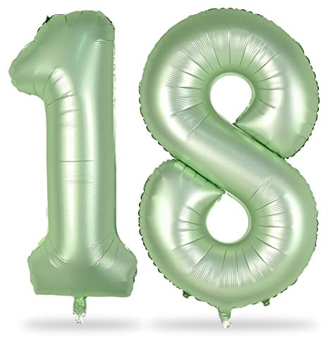 Luftballon Geburtstag Zahl 18 Salbeigrün, XXL Riesen Grün Folienballon Zahlen 1 und 8, Olivgrün 18 Jahre Geburtstagsdeko für Mädchen Junge 18. Geburtstag Frau Jubiläum Party Deko, Fliegt mit Helium