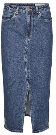VERO MODA Gonna in Denim Lunghezza al Polpaccio con Spacco 5 Tasche Maxi Skirt, Colore:Blu, Taglia:M