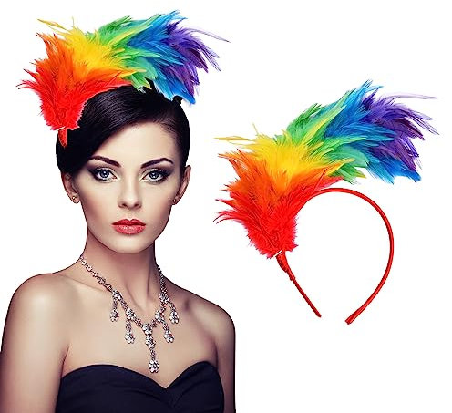 Regenbogen Haarreif, Haarreif Fasching Damen Modisches Feder Stirnband, 20er Jahre Accessoires Kopfschmuck für Mädchen und Frauen, Party-Stirnbänder für Karneval