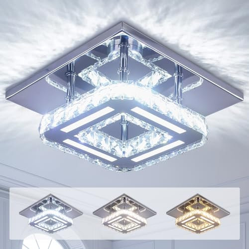 CXGLEAMING Moderne Kronleuchter Kristall LED Deckenleuchte Quadratischer Deckenlampe Unterputz Mini Deckenleuchte für Schlafzimmer Wohnzimmer Flur Badezimmer(Mehrfarbig)