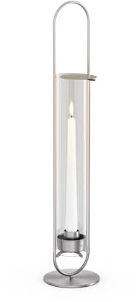 höfats - OVAL Candle 55 Silber - Windlicht zum Aufstellen oder Hängen - Kerzenständer aus Edelstahl und Glas - Kerzenhalter für Stabkerzen bis 25 cm - leichte Reinigung - Höhe 55 cm