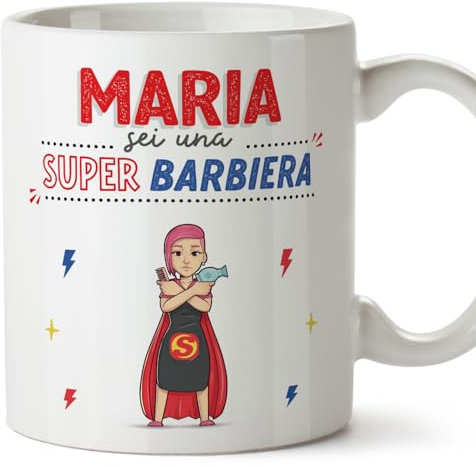Mugffins Tazza Personalizzata in ceramica per BARBIERA donna 11 oz / 350 ml - In italiano - Sei Super! - Idea regalo per compleanno, anniversario, natale, laurea