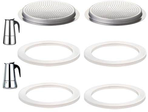 DITOSH 2 Pcs Filter with 3 Pcs Silicone Gasket Seals for 4 Cup Stovetop Espresso Coffee Maker Replacement Parts for Big Tummy and Straight Stainless Steel Moka Pot