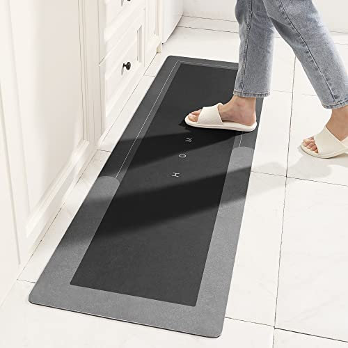 Küchenteppich 45x150cm, Küchenläufer Teppich, Super Saugfähige Bodenmatte, Rutschfeste Küchenteppiche, Wasserabsorbierende Und Schnell Trocknende Fußmatten (45 x 150 cm, Rechteckig Dunkelgrau)