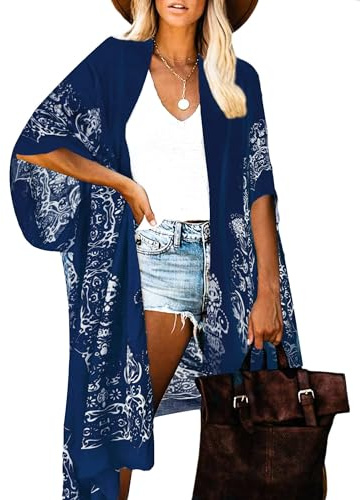 Breezy Lane Cache-maillot de bain, kimono pour femmes, cardigan, vêtement de plage, imprimé floral bohème