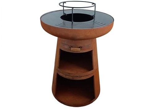 PUR LINE | Barbacoa de acero corten Purline EFP55R con parrilla de acero inoxidable y función brasero – Barbacoa Diámetro 60 cm, incluye funda impermeable, cajón cenicero y espacio inferior para leña