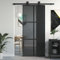 Gecheer Puerta, corredera, kit de montaje, de cristal ESG y aluminio, negro y transparente oscuro, 90 x 205 cm, con rejillas 3 x 2, puertas abatibles, puerta corredera de cristal y aluminio