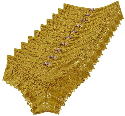 Briskorry Damen Unterhosen Spitze Low-Rise G-String 10er Pack Thongs Unterwäsche Sexy Hipster Höschen Dessous Spitzen Panty Schleife Lingerie String Tanga