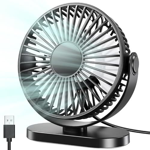 USB Fan Silent Powerful, 5.6 Inches Mini Desk Fan USB and 3 Speed 360° Rotation, Silent Desk Fan USB with Hook and Non-Slip Rubber, Office Fan Portable Cooling Fan for Office/Kitchen/Bed/Home/Desktop