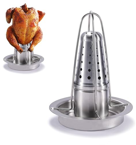 ChicSolis Hähnchenbräter aus Edelstahl - Vertikaler Hähnchengrill mit Tropfschale - leicht zu reinigen - Hähnchen Ständer zum Backen in der Küche und Grillen im Freien