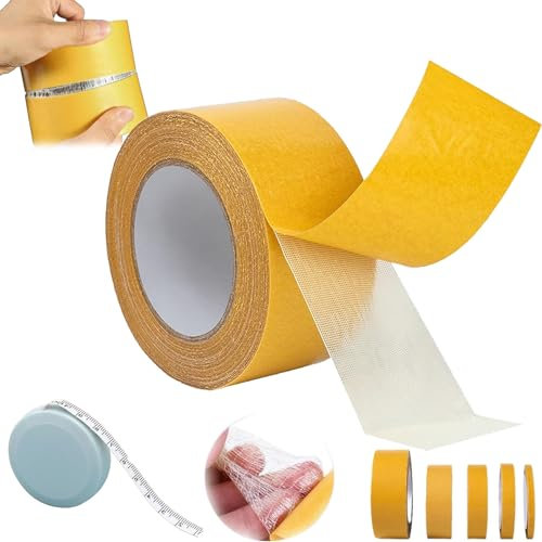Mirajanes Adhesive Double-Sided Gauze Fiber Mesh Tape, 32.8ft*1.2in Strong Adhesive Double-Sided Gauze Fiber Mesh Tape, Mirajanes Double Sided Tape for Rug,Cushion,Poster,DIY Crafts (65.6ft, 0.8in)