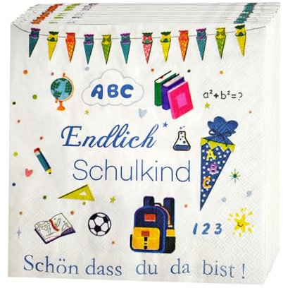 36 Stück Servietten Einschulung 3-Lagig Servietten Schön dass du da bist!' Schulkind Servietten Schulanfang Tischdeko Einschulung Junge Mädchen 33x33cm Papierservietten Schulanfang Deko