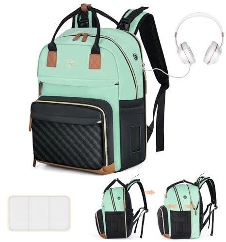 Tonyeee Wickeltasche Rucksack Baby Wickelrucksack mit Wickelauflage 25-37L Erweiterbares Große Wickeltasche Kinderwagengurten, Reise Rucksack Windeltasche Multifunktional Mommy Bag, Grün Schwarze
