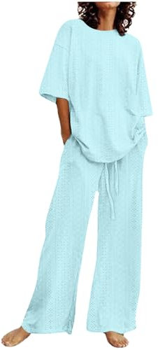 EMATOP Sommer Jogginganzug Damen Baumwolle Leinen Outfit Elegant Zweiteiler Hosenanzug Lässig Sportlich Tracksuit Einfarbiges Bequem Freizeitanzug 2 Teiliges Sportswear sale angebote