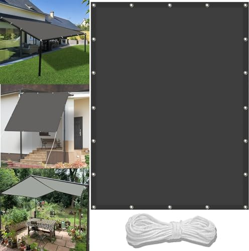 Segeltuch Mit Ösen 1.3 x 1.8 m Wasserdicht Sonnenschutz Strand Reißfest UV-Schutz nach Mass Polyestergewebe Mit Seil Sonnenschutz Markise für Pool und glasdach, Dunkelgrau