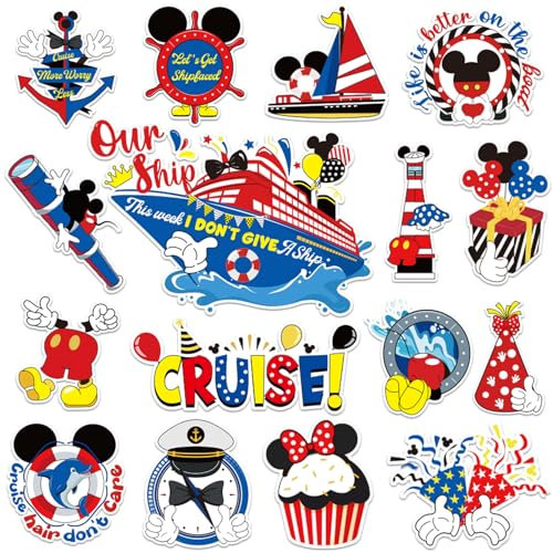 16pcs Reflective Captain & Mouse Cruise Door Decorations - Cute Summer Life Magnetic Stickers & Decals for Cars, Refrigerator, Carnival Cruise Ship, Birthday & Holiday Party