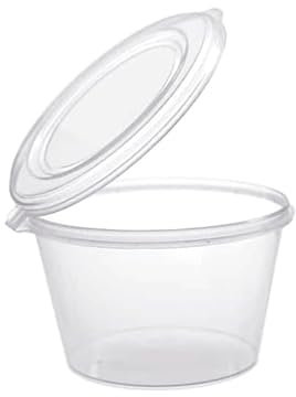 Concept4u Reusable Plastic Pots *CHOOSE YOUR SIZE* | Round Plastic Food Containers | Small Sauce Pots with Lids | Sauce Cups Take Away | 2oz (60ml) 50 Pack