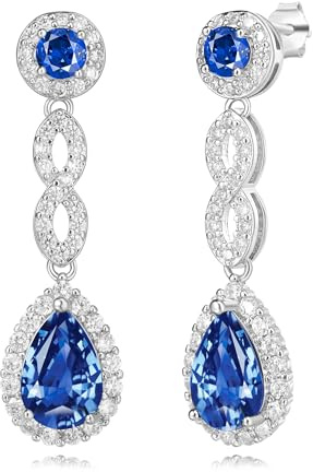 Everstone Frauen Sterlingsilber Saphir-Rhinestone-Zirkonia-Unendlichkeits-Tränen-Tropfen-Ohrringe