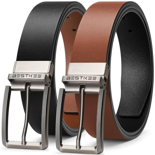 BESTKEE Gürtel Herren, Ledergürtel herren, 35mm Herrengürtel, Männer gürtel, Anzuggürtel, Jeansgürtel für Männer, Ein Gürtel Wendbar Zwei Farben