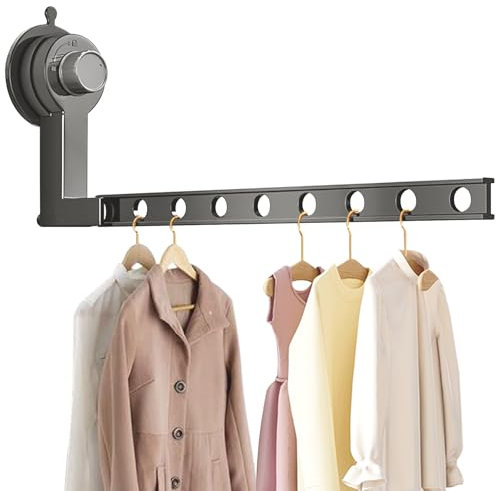 Stendino da Parete, Stendibiancheria da Parete con Ventosa, Stendino Piccolo Pieghevole con 8 Posizioni per Appendere, Appendiabiti a Parete Che Può, Stendino da Balcone per Bagno, Lavanderia, Patio