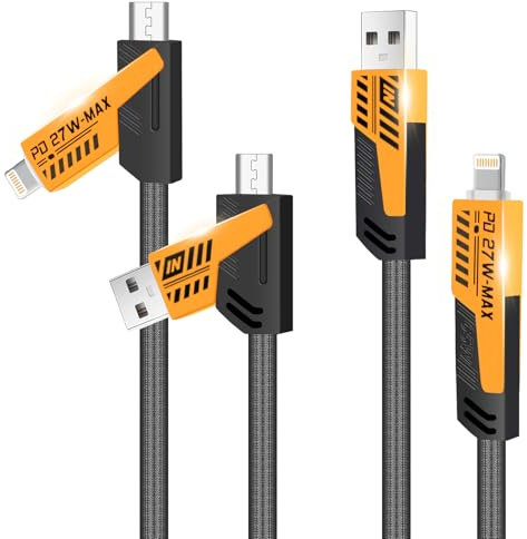 Leikedun 4 in 1 Multi Charger Cable, 2Pack 65W Fast Charging Cable USB A/C to USB C/IP Nylon Braided Cable Transferring Data Compatible with iPhone Android Pad Airpods iWatch