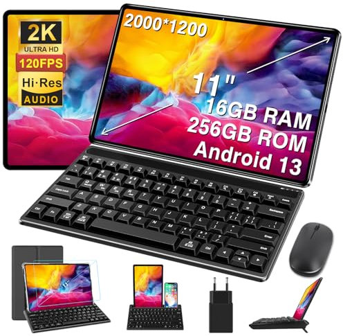 GOODTEL 2025 - Tablet touch da 11 pollici, Android 16 GB RAM+256 GB ROM(TF 1TB), Octa-Core, 8600 mAh, 2 K schermo 2000 x 1200, WiFi 5G, GPS, Bluetooth 5.0, 13 MP+5 MP, corpo in metallo, con custodia
