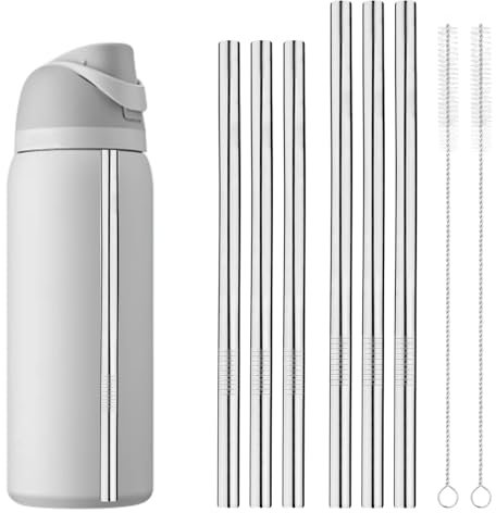 6 Pcs Metal Straw Compatible with Owala FreeSip 24 oz 32 oz 40 oz, Straw for Owala with 2 Straw Cleaner Reusable Stainless Steel Koala Straws Replacement for Owala Bottle