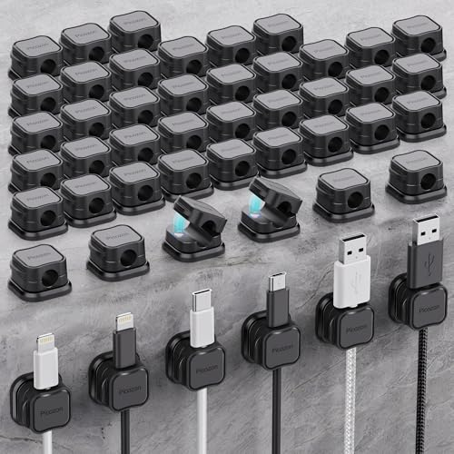 Magnetkabel Clip Organizer Kabelhalter, Picozon Klebekabel Management, Draht Telefon USB Ladegerät Kabelhalter Halter Organizer für Auto, Büro Home Desktop, Wand, Nachttisch,schwarz, 48 Stück