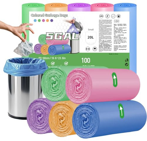 XUXRUS Sacs Poubelle 20-25L Sacs à Ordures Colorés, Résistants et Durables, Anti-Déchirure et Anti-Fuite, 100 Pièces Sac Poubelle pour Salle de Bain, Cuisine, Bureau, Faciles à Utiliser
